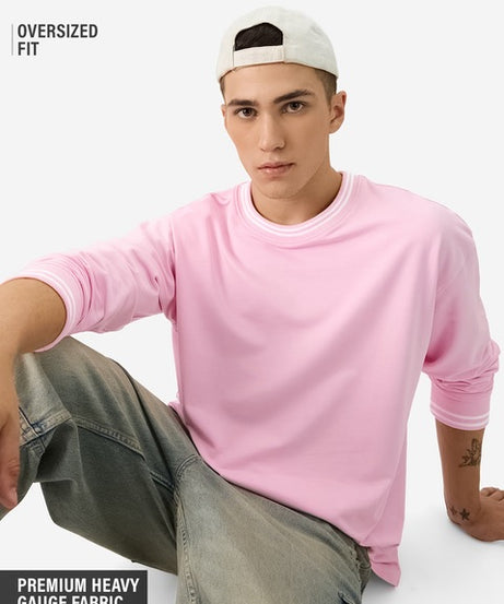 Solids Pastel Pink Oversized Full Sleeve T-Shirts