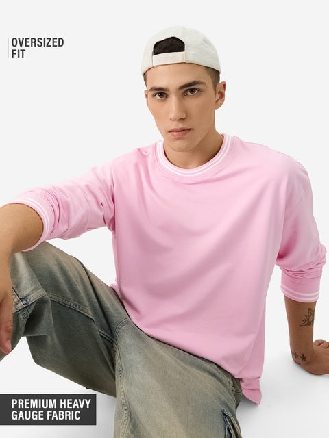 Solids Pastel Pink Oversized Full Sleeve T-Shirts