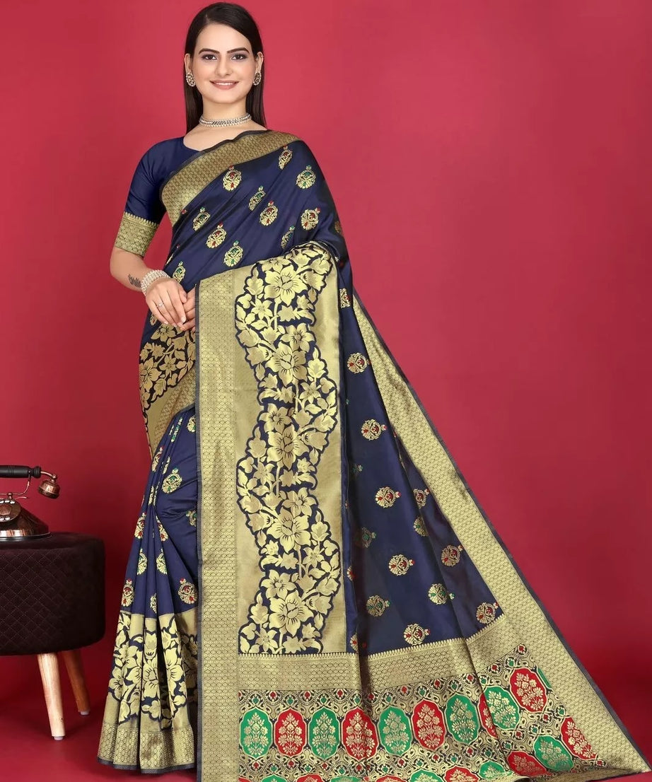 Festival Wear Soft Lichi Silk Saree,Traditional Wedding Sari & Blouse