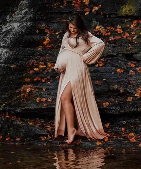 Elegant Blush Beige Long Satin Multiway Dress - Maxi Gown