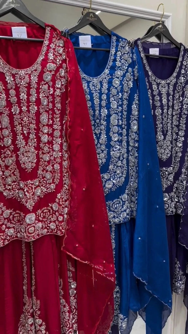 Full Stitched Faux Georgette Top Palazzo Dupatta