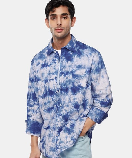 Tie Dye Blue Men Relaxed Shirts