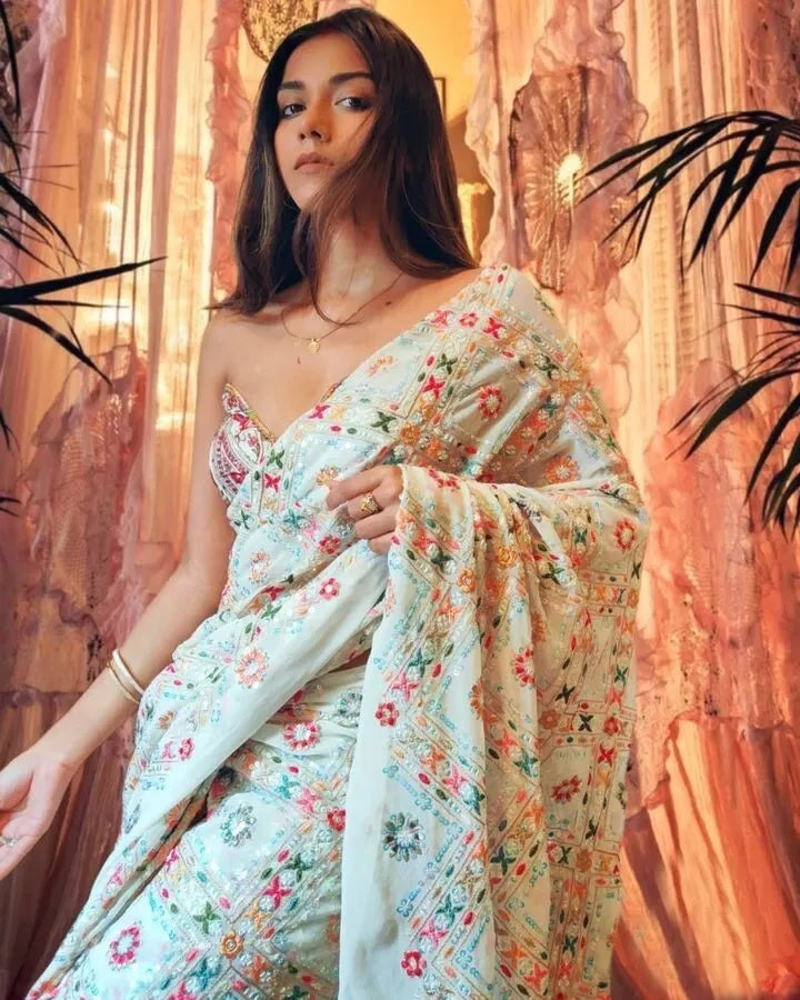 Georgette Beautiful Designer Saree, Party Wedding Sari & Blouse