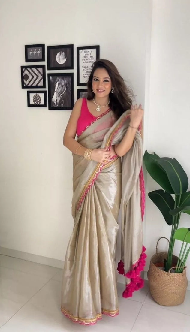 Classic Wear Two Tone Tissue Soft Saree,Wedding Party Sari & Blouse