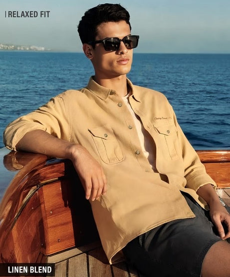 Utility Tan Cotton Linen Shirts