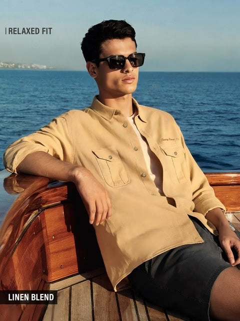 Utility Tan Cotton Linen Shirts
