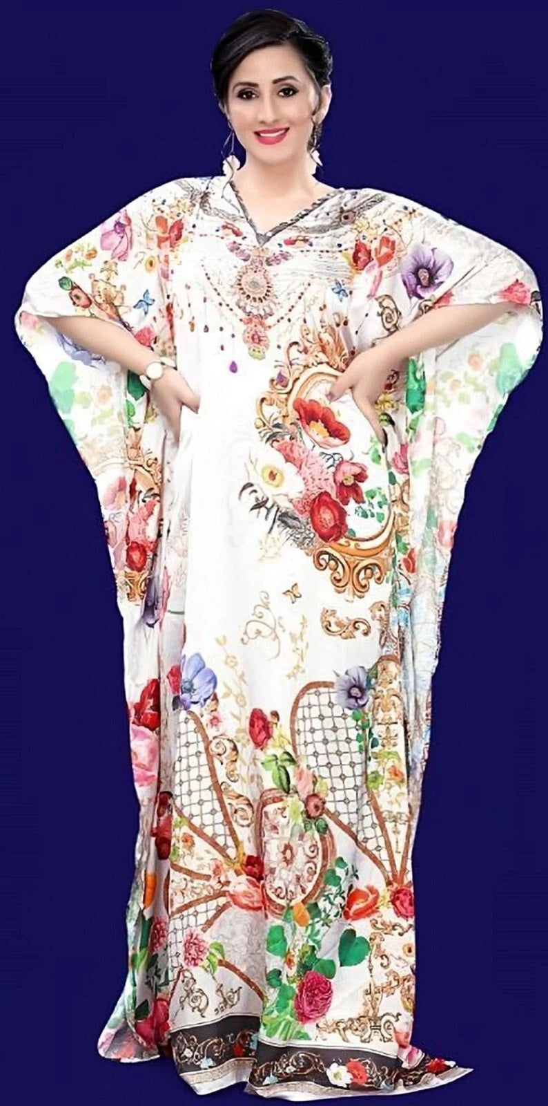 Colorful printed Kaftan dress for women Free size V-Neck Caftan