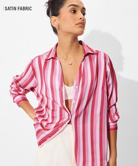 Satin Shirt  Rosebud Stripes Women Shirts