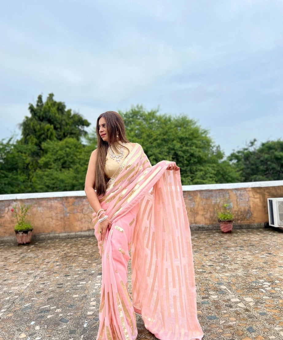 Georgette Beautiful Wedding Party Wear Saree & Blouse 11-JR