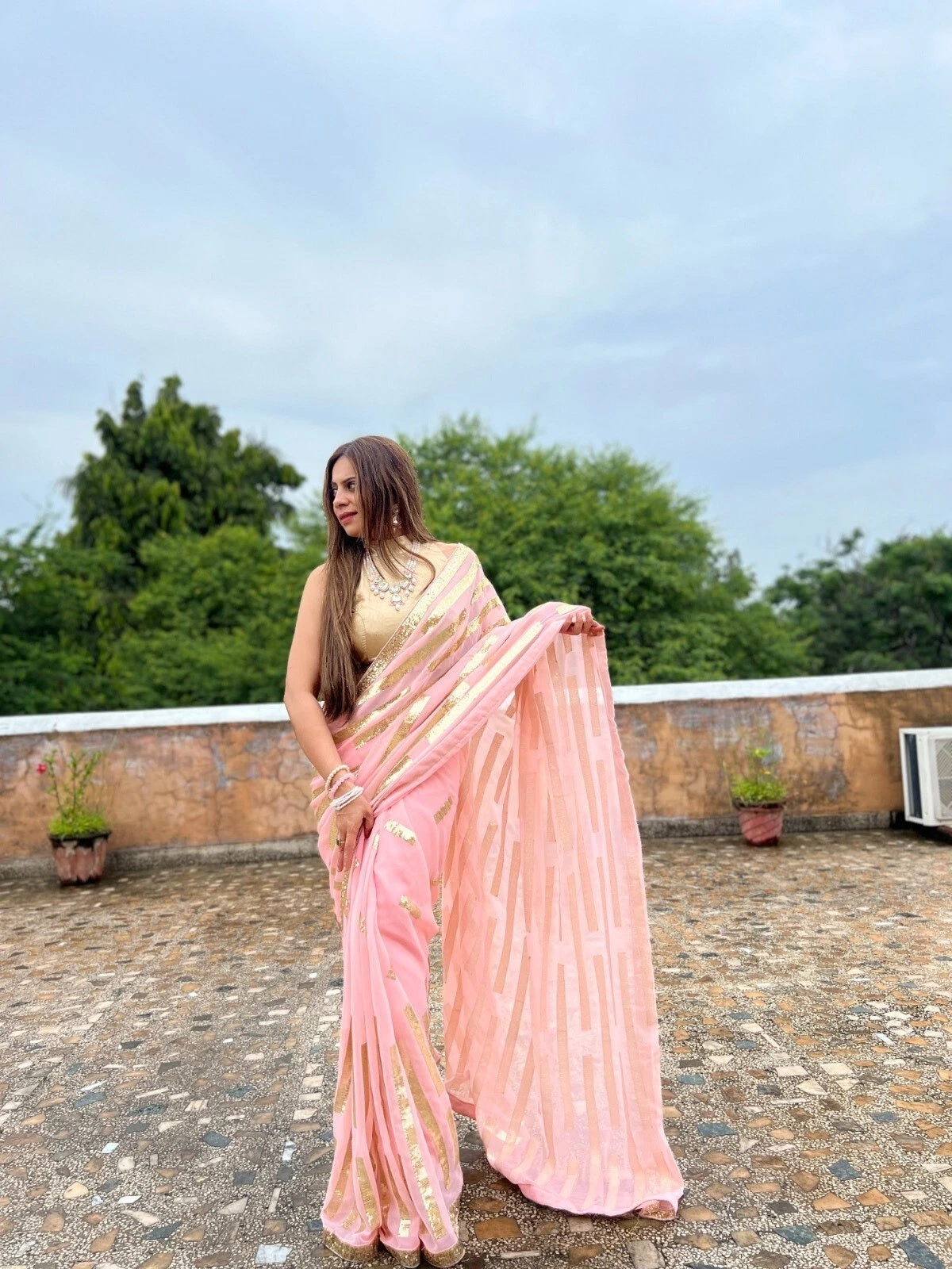 Georgette Beautiful Wedding Party Wear Saree & Blouse 11-JR