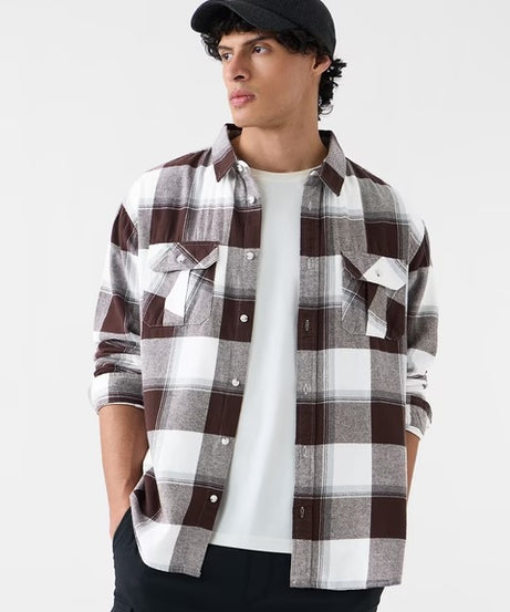 Plaid Rust Men Utility Shirts