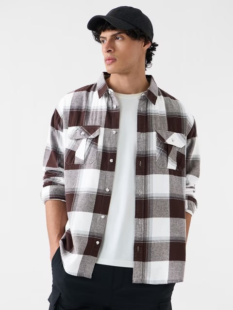 Plaid Rust Men Utility Shirts