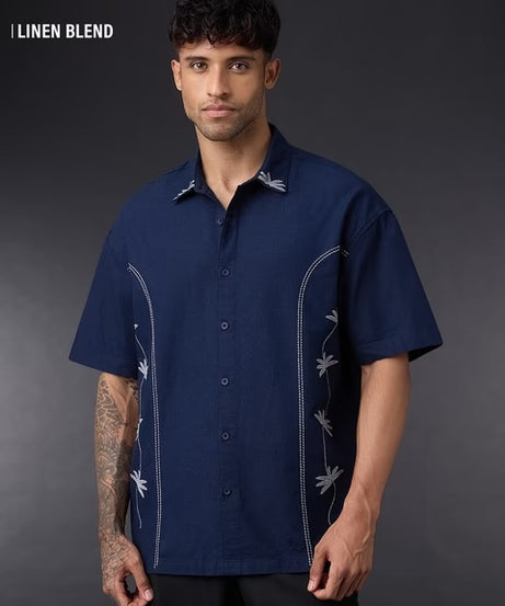 Midnight Petal Cotton Linen Shirts