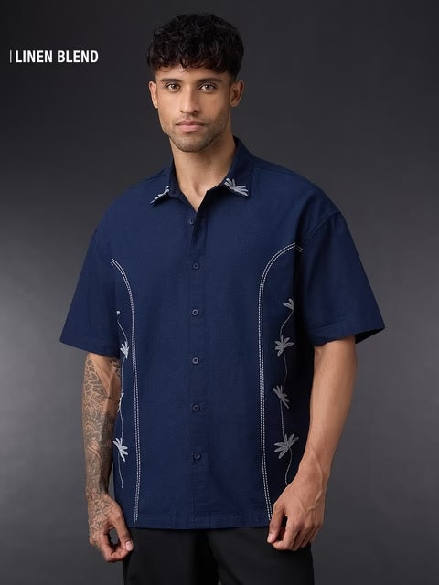 Midnight Petal Cotton Linen Shirts
