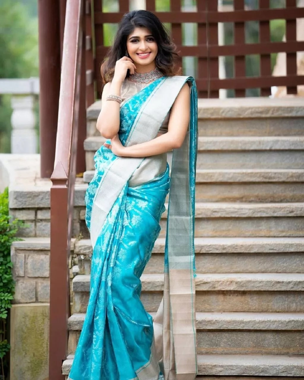 Sky Blue Latest Designer Exclusive Wedding Saree With Blouse