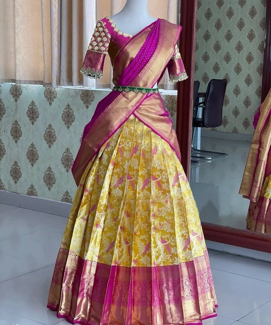 South Indian Style Party Lehenga Blouse Dupatta