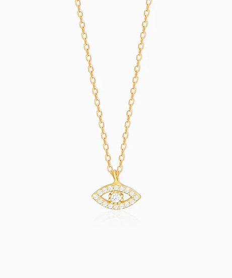 Golden Evil Eye Zircon Pendant With Link Chain