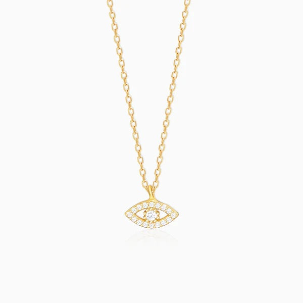 Golden Evil Eye Zircon Pendant With Link Chain