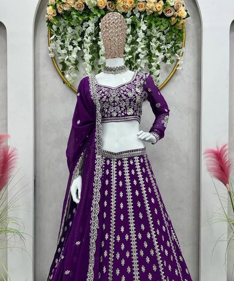 Purple Georgette Beautiful Traditional Lehenga Blouse Dupatta