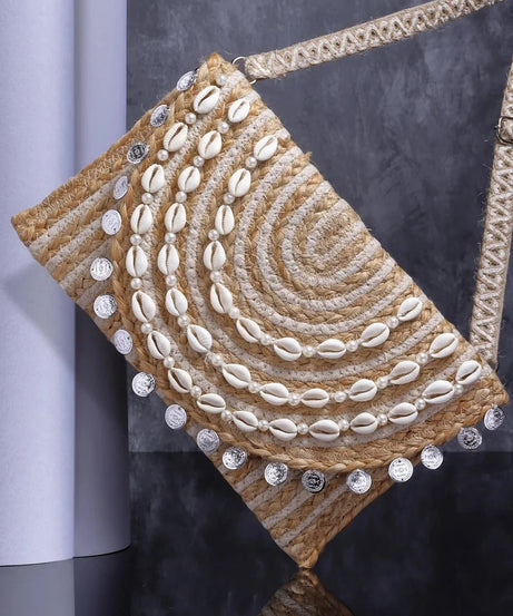 Embellished Structured Sling Bag with Tasselled