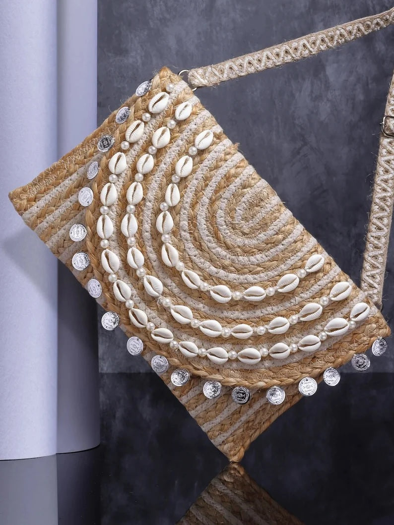 Embellished Structured Sling Bag with Tasselled