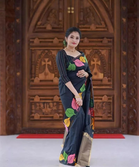 Black Banarasi Soft Silk Saree