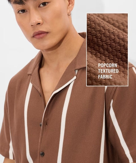 Stripes Brown, White Men Textured Shirts