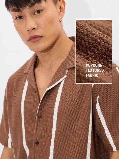 Stripes Brown, White Men Textured Shirts