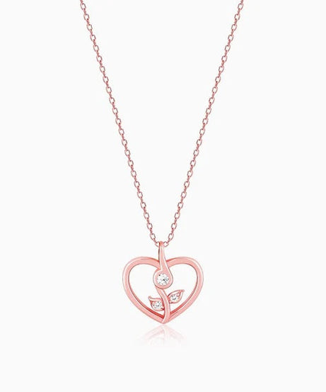 Rose Gold Leaf Me More Heart Pendant with Link Chain