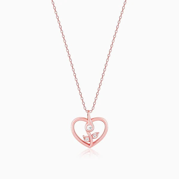 Rose Gold Leaf Me More Heart Pendant with Link Chain