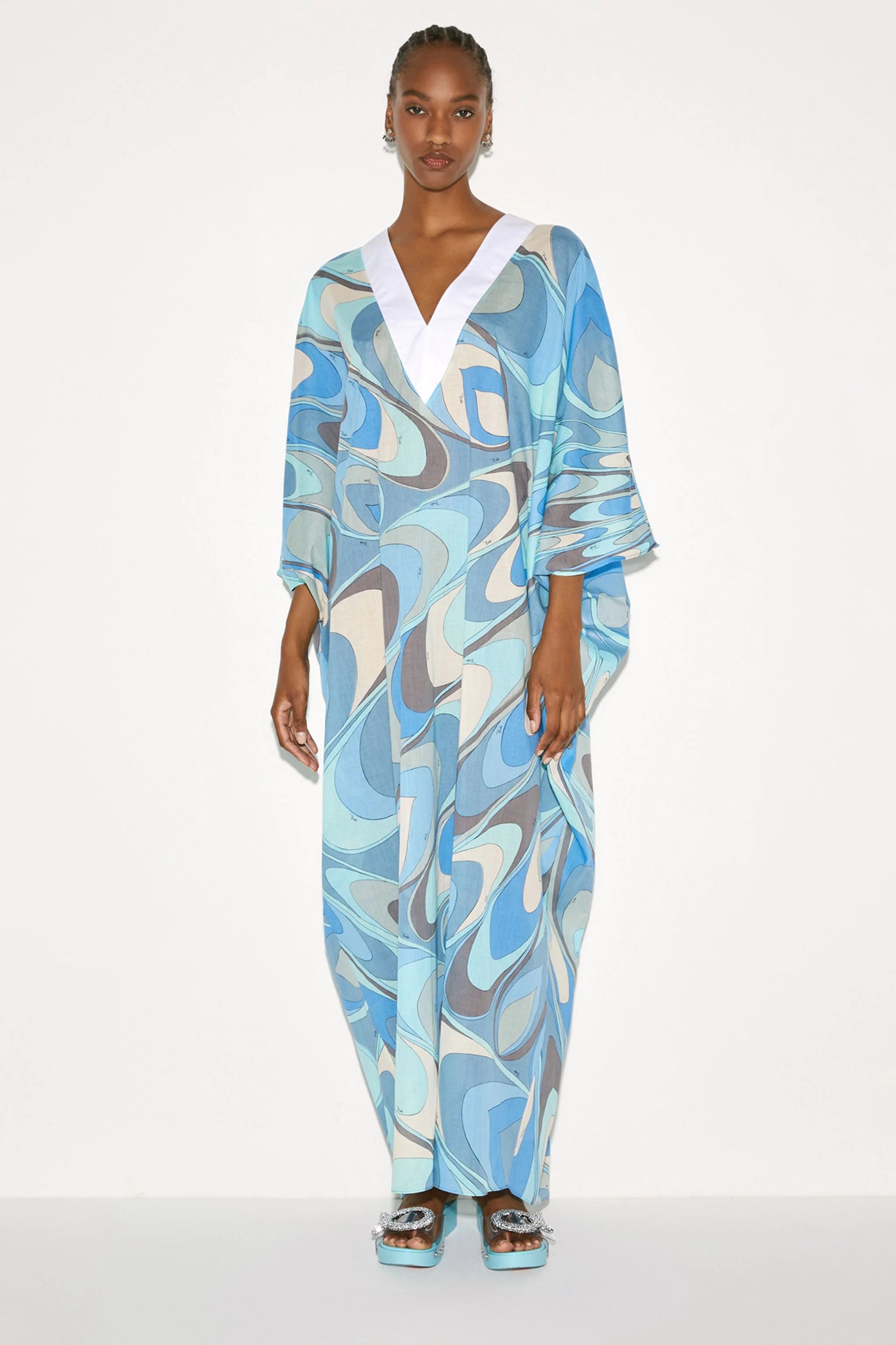 Sky Blue Cotton Blend Long Kaftan For Women's