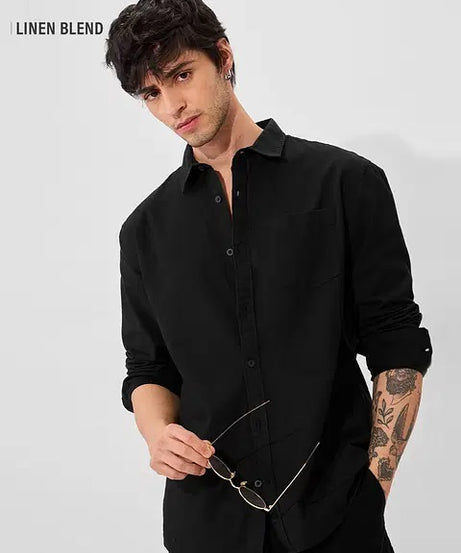 Cotton Linen Midnight Black Shirts