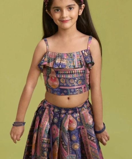 Kid's Wedding Party Wear Heavy Mun Mun Silk With Designer Print Lehenga & Blouse22-KL