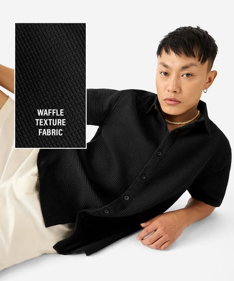 Midnight Black Men Textured Shirts