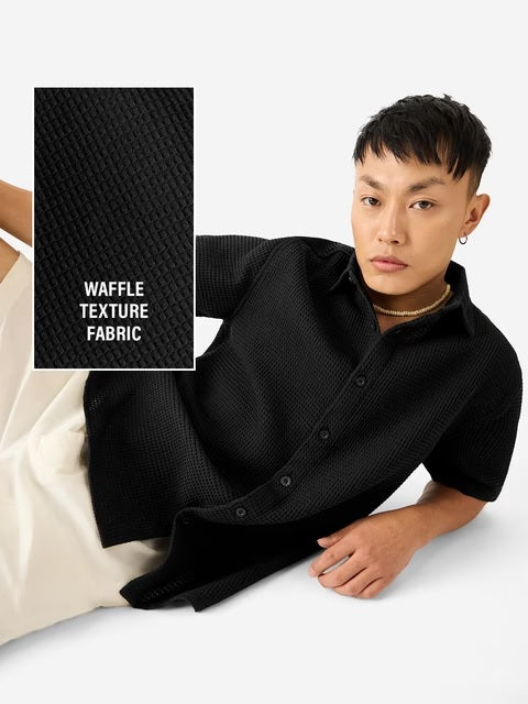 Midnight Black Men Textured Shirts