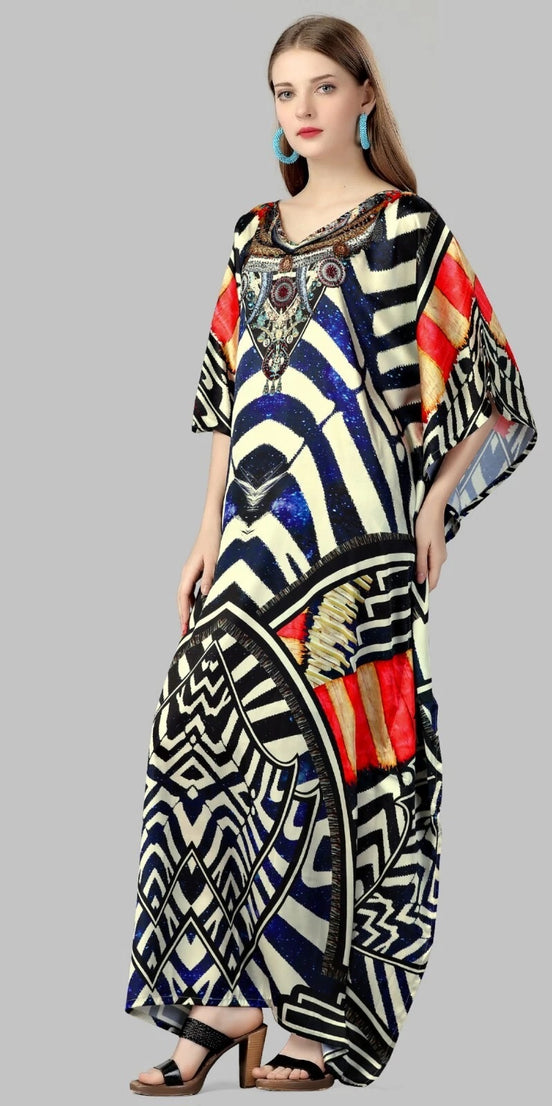 Kaftan Dress For Women Ethnic Print Kaftan Beach Dress Free Size Long Caftan