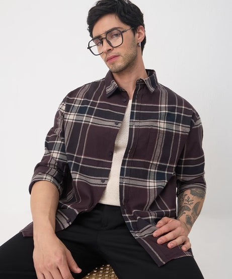 Plaid Shirt Canvas Men Relaxed Shirts