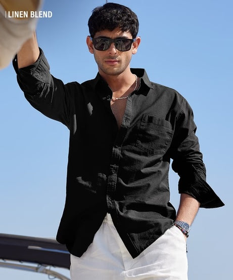 Cotton Linen Bold Black Cotton Linen Shirts