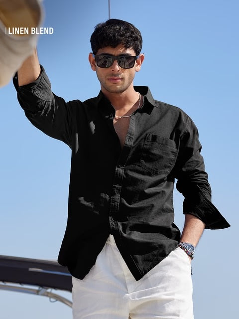 Cotton Linen Bold Black Cotton Linen Shirts
