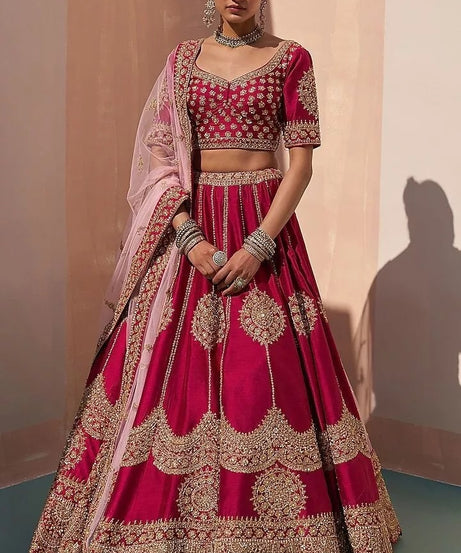 Jalpuri Silk With Embroidery Sequence Zari Design Work Lehenga