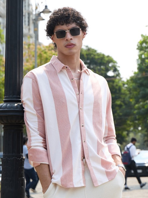 Textured Stripes Cerise Men Textured Shirts
