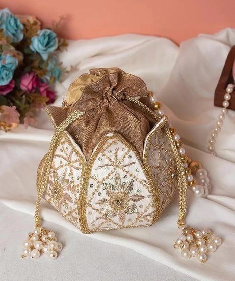 Embroidered Lotus Potli Bag