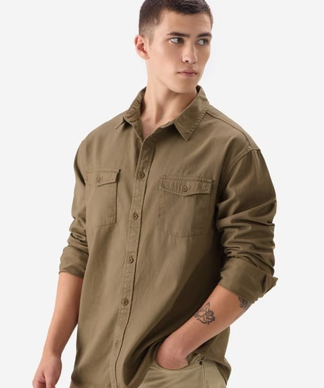Solids Brown Men Utility Shirts