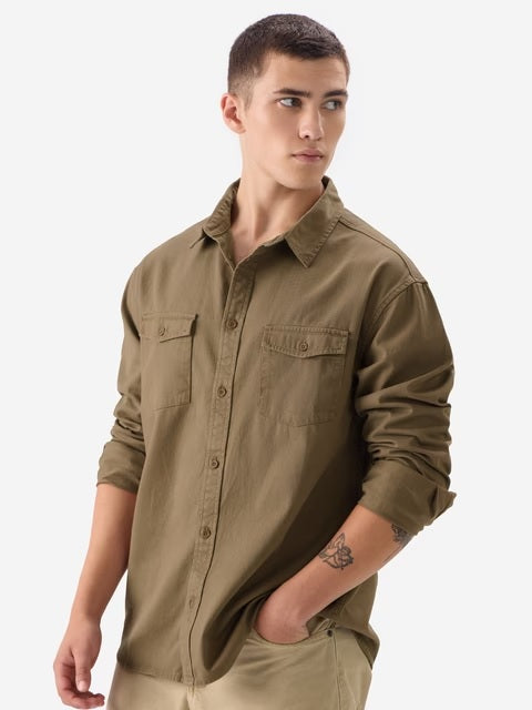 Solids Brown Men Utility Shirts