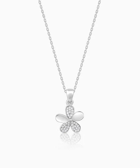 Silver Flower Pendant With Link Chain