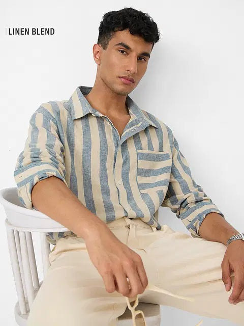 Cotton Linen Stripes Coastal Shirts