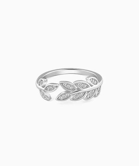 Silver Zircon Leaf Ring