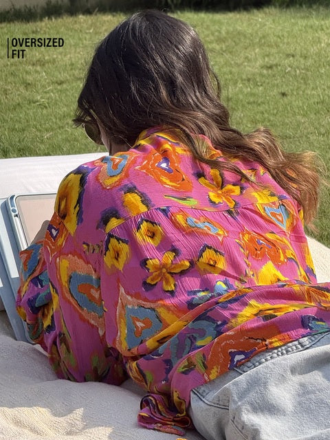 Textured Floral Bloom Women Boyfriend Shirts