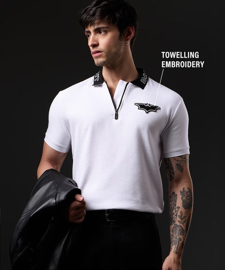 Ottoman Textured Polo Batman Zipper Polos