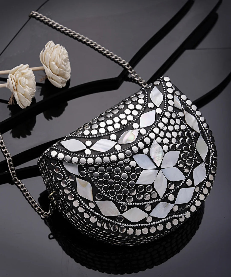 Mosaic Mosaic Embellished Metal Clutch